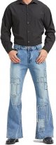 Men's Vintage Flared Leg Denim Jeans Classic Patchwork Bell Bottom Denim Pants