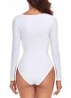 Women's Square Neckline One Piece Swimsuit Long Sleeve Rash Guard Bathing Suits