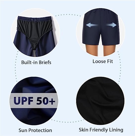Women's Swim Shorts High Waist UPF50+ Drawstring Waist Swim Trunks