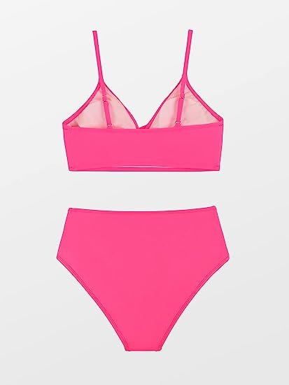 Women's Swimsuit High Waisted V Neck Twist Front Adjustable Spaghetti Straps Bathing Suit