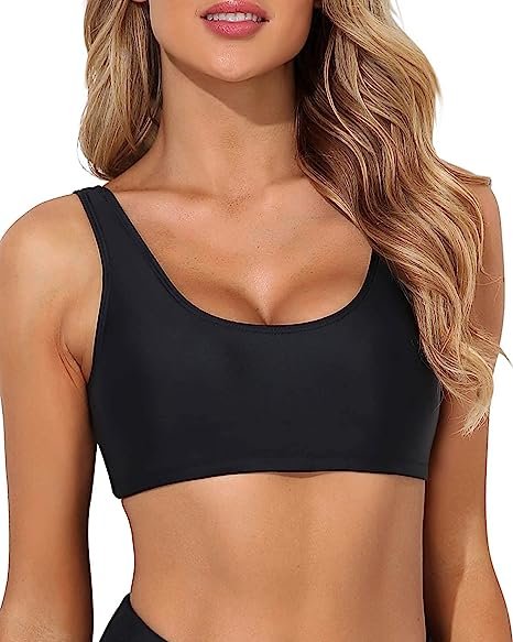 Women's Sports Bra Bikini Top Push Up Scoop Neck Swimsuit