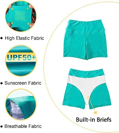 Women's Swim Shorts High Waist Swimsuit Bottoms With Pockets Two-Piece Swim Trunks