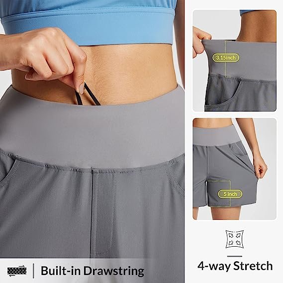 Women's 5 Inch Athletic Shorts High Waist Quick Dry Large Pockets