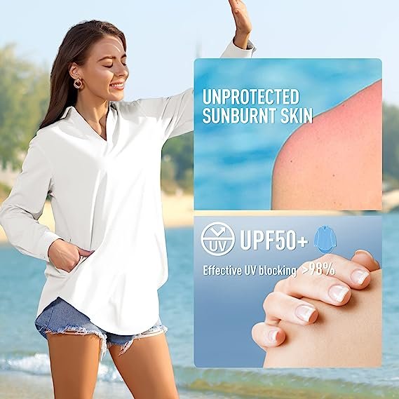 Women's UPF 50+ Long Sleeve Sun Shirt Beach Coverup Swimwear
