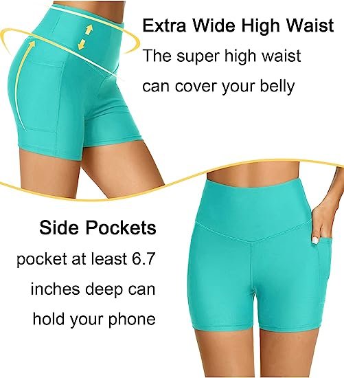 Women's Swim Shorts High Waist Swimsuit Bottoms With Pockets Two-Piece Swim Trunks