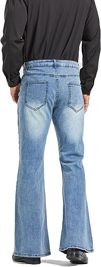 Men's Vintage Flared Leg Denim Jeans Classic Patchwork Bell Bottom Denim Pants