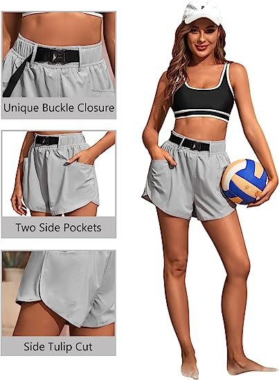 Women's Running Shorts Elastic High Waist Shorts Pocket Quick Dry Athletic Shorts