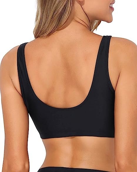 Women's Sports Bra Bikini Top Push Up Scoop Neck Swimsuit