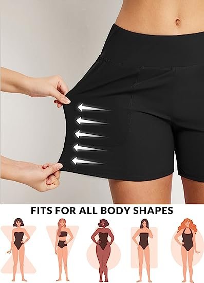 Women's 5" High Rise Swim Board Short Bottom with Pockets