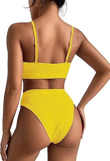 High Waisted Tummy Control Ribbed Bikini Crop Top Swimsuit Set 2 Piece